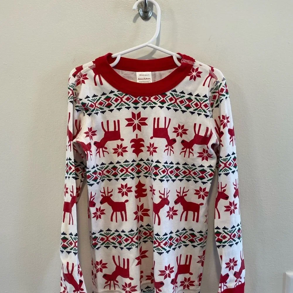 Hanna Andersson Dear Deer Long John Pajama Set size 120 6-7 Christmas Holiday